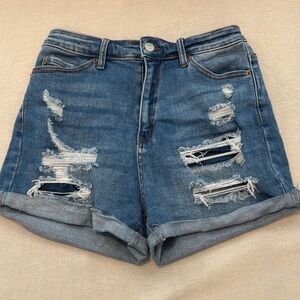 Wax Jean Distressed Blue Denim Shorts